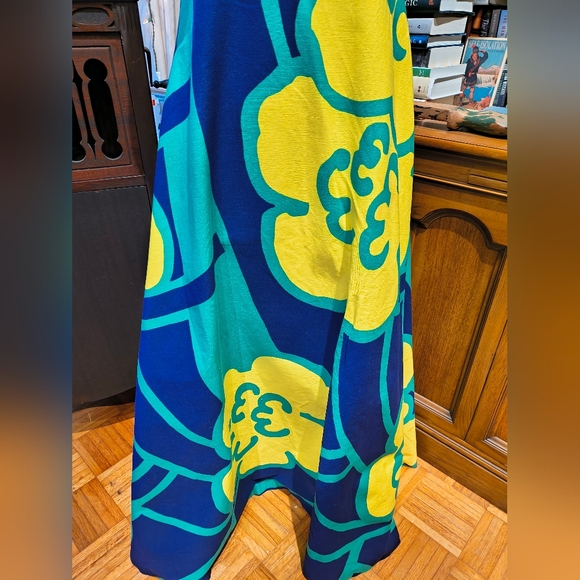 Vintage 1970s Merry Finn Floral Maxi Dress in Blue, Green, and Yellow - Picture 3 of 9